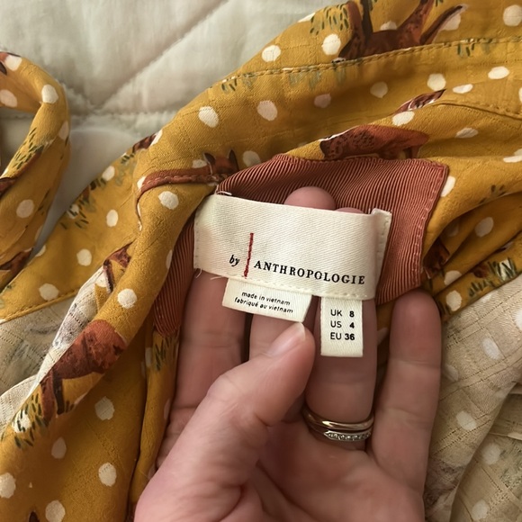 Anthropologie Forest Friends Fox Print Polka dots Mini Dress size US 4 with belt - Picture 8 of 16